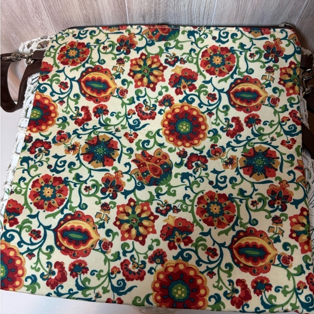 Longaberger Colorful Floral Fabric Crossbody Handbag with Metal Tag - Picture 3 of 6